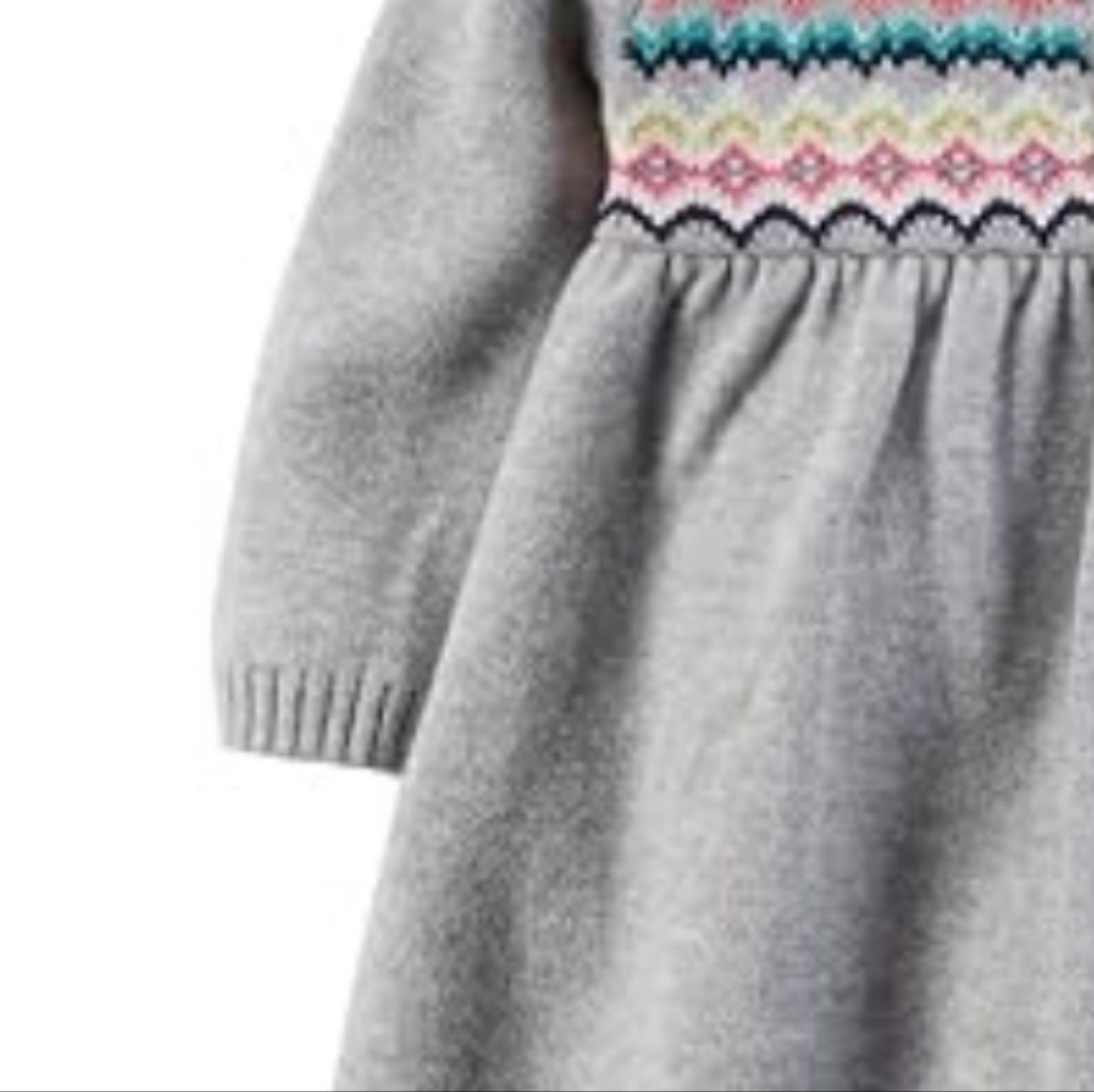 Carter’s | Baby Girl Fair Isle Sweater Dress Outfit Set w/ Hat, Booties & Socks - Picture 12 of 15